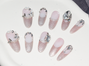 pink press on nails, rhinestone bling nails, hot pink french tip nails, pink cat eye nails