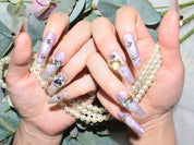 light purple nail varnish, nails with stars, bow press on nails, handmade press on nails, monoschic nails