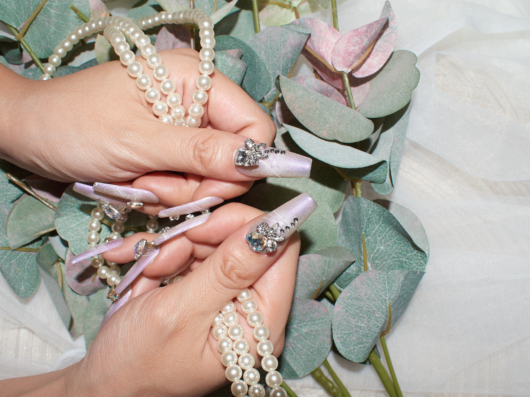 light purple nail varnish, nails with stars, bow press on nails, handmade press on nails, monoschic nails