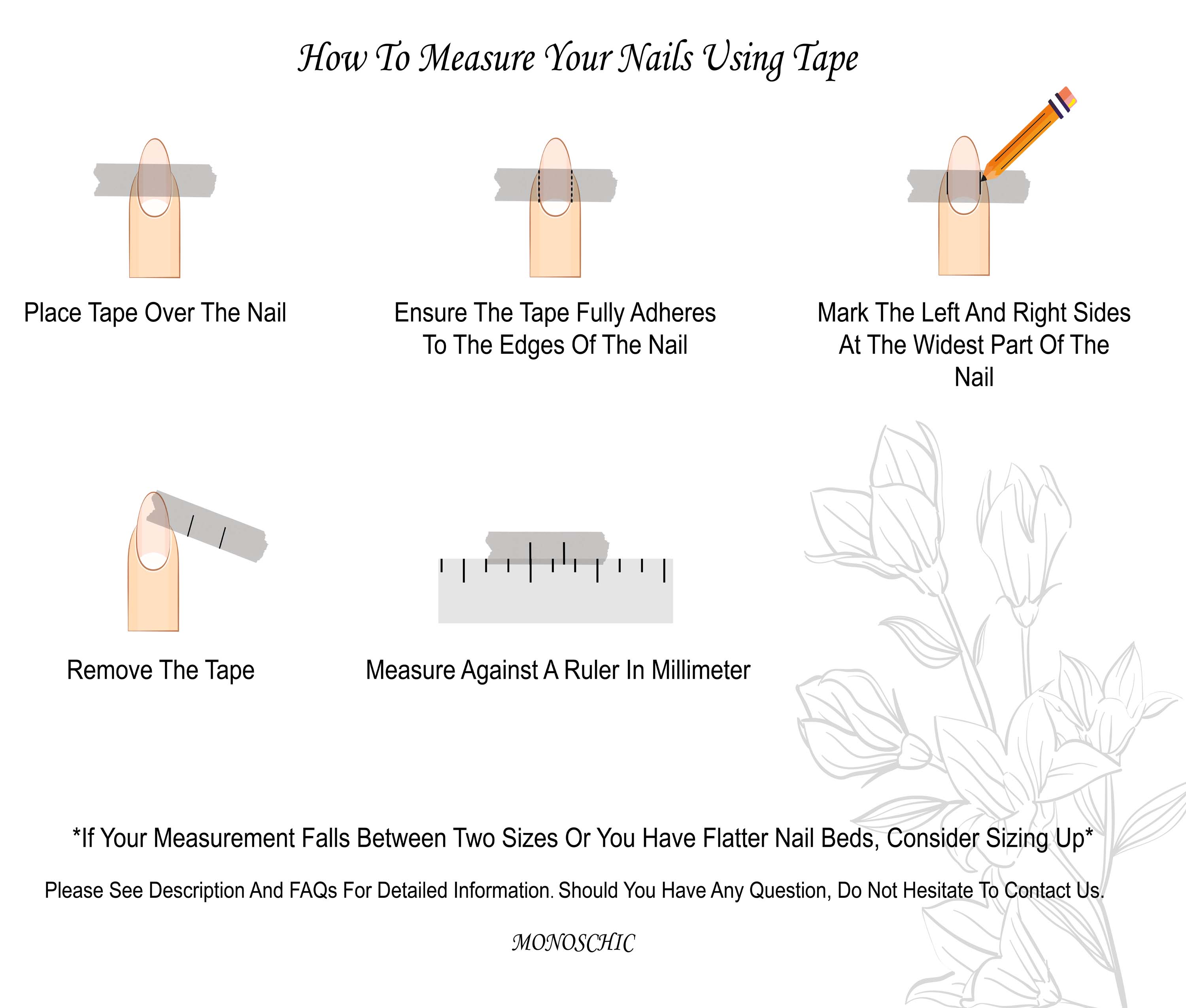 monoschic nails, press on nail measure size